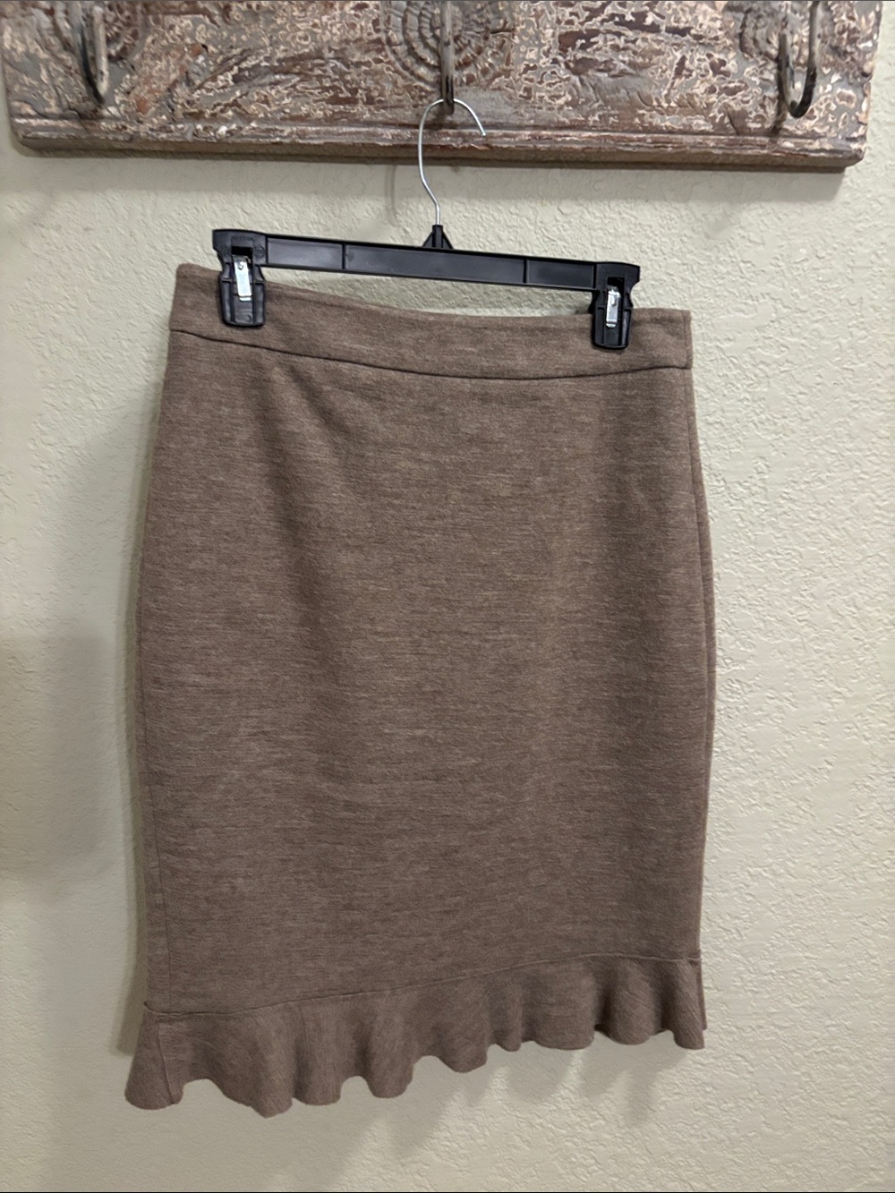 Ann Taylor Taupe Pencil Skirt with Ruffle Hem